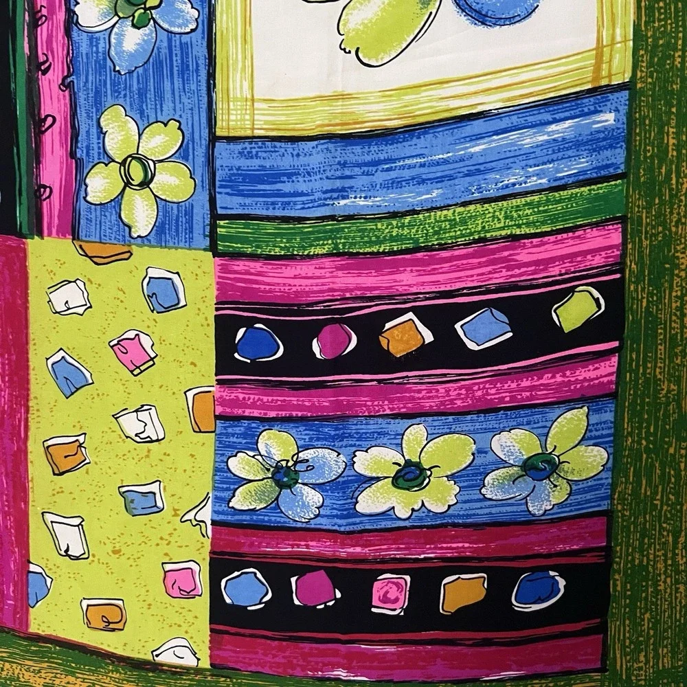 Christina 100% Silk Square Scarf Eclectic Maximalist Abstract Floral Patchwork